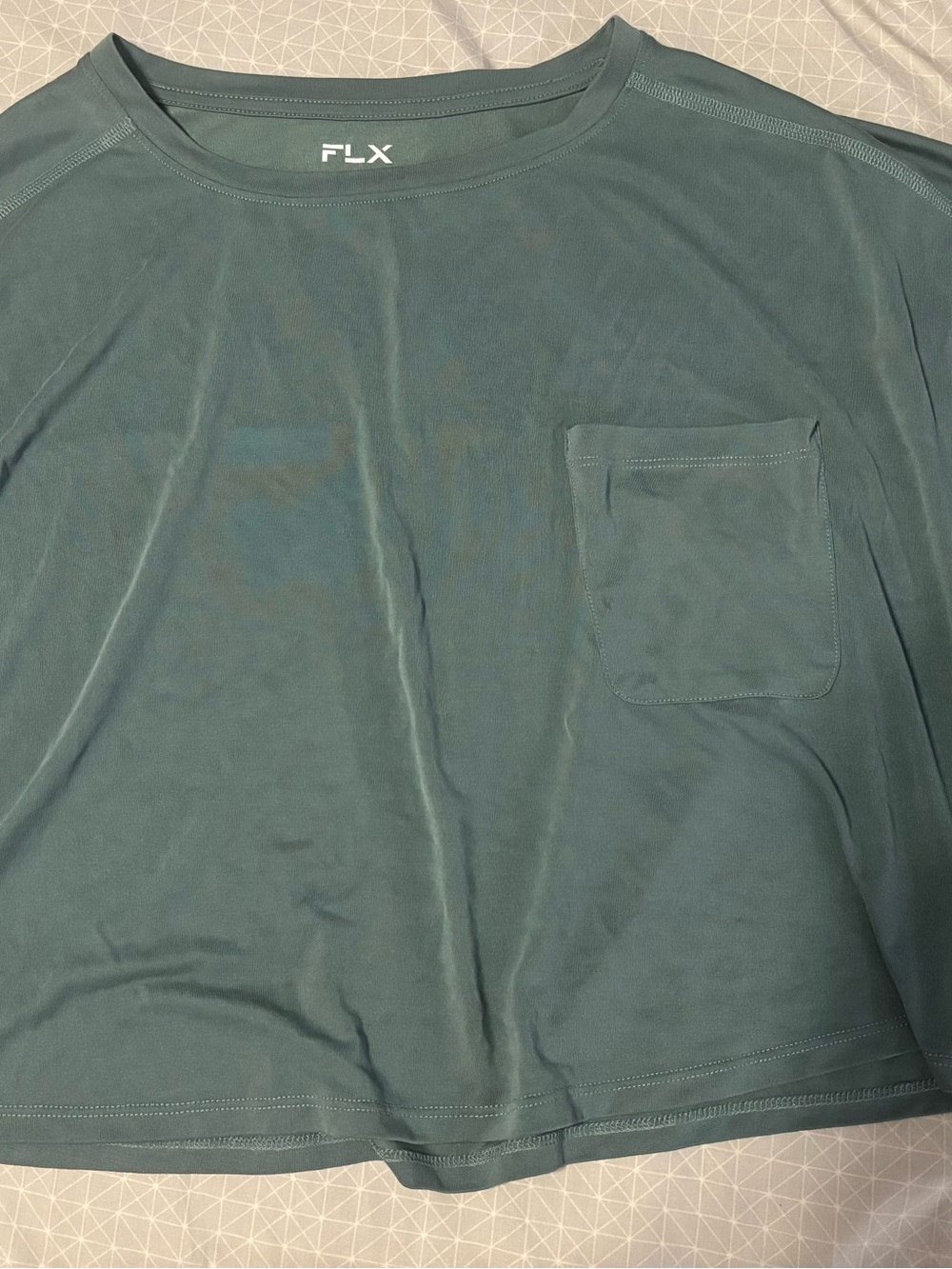 FLX Women's Crop Top in Teal-Green with Chest Pocket